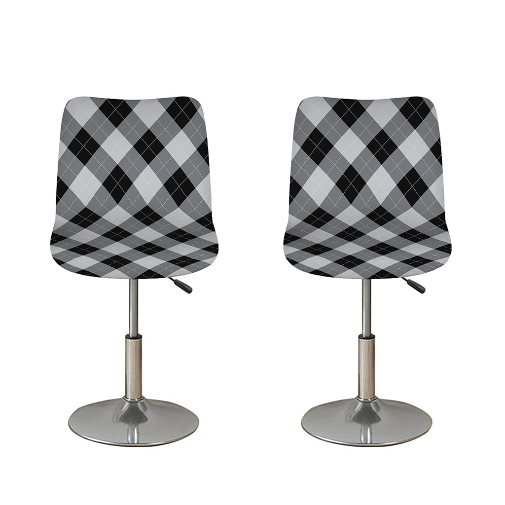 Grey And Black Argyle Pattern Print Bar Stool Covers