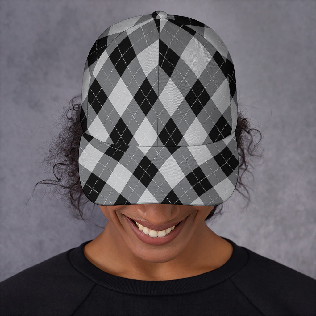 Grey And Black Argyle Pattern Print Baseball Cap