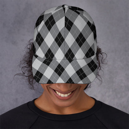 Grey And Black Argyle Pattern Print Baseball Cap