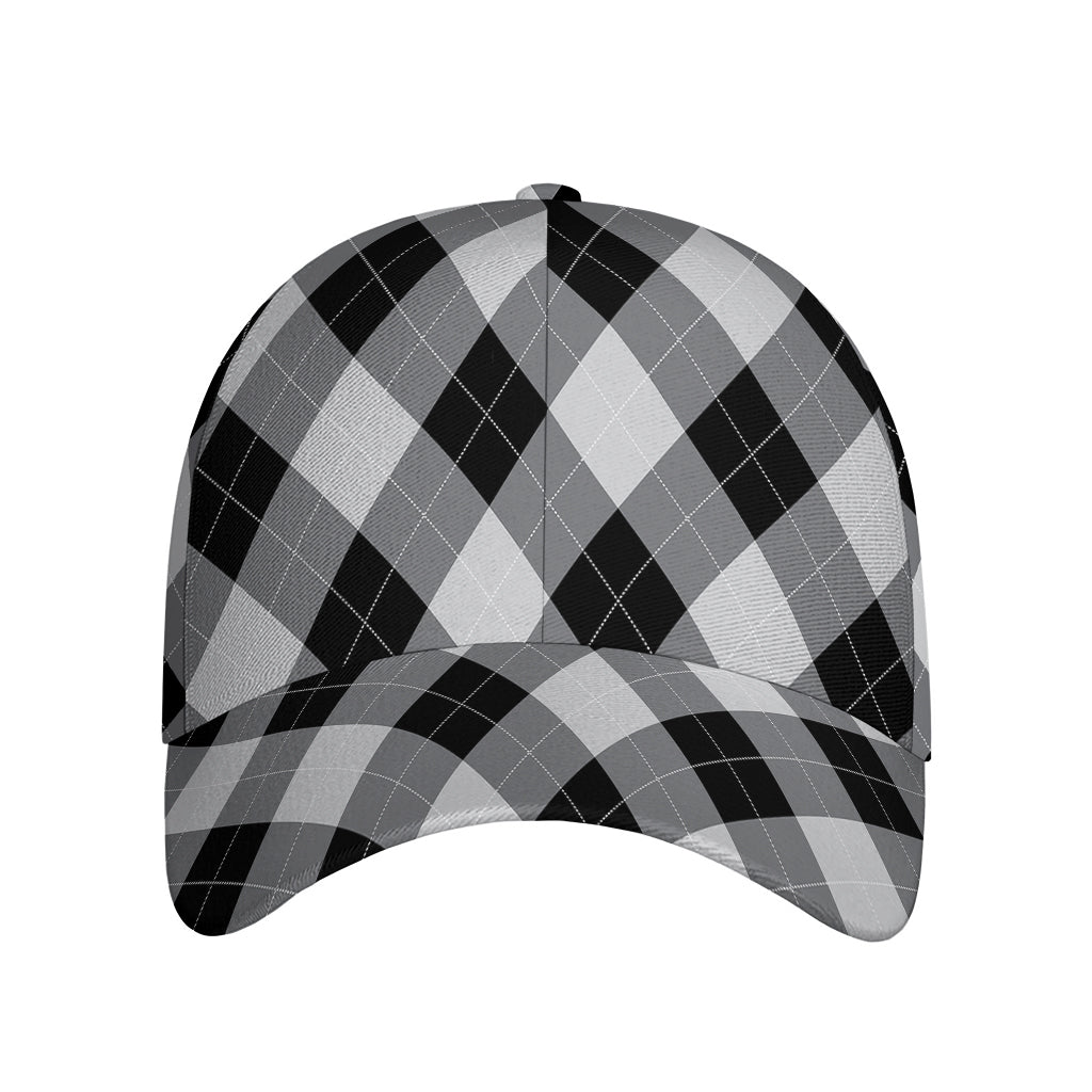 Grey And Black Argyle Pattern Print Baseball Cap