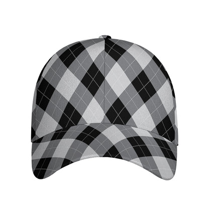 Grey And Black Argyle Pattern Print Baseball Cap