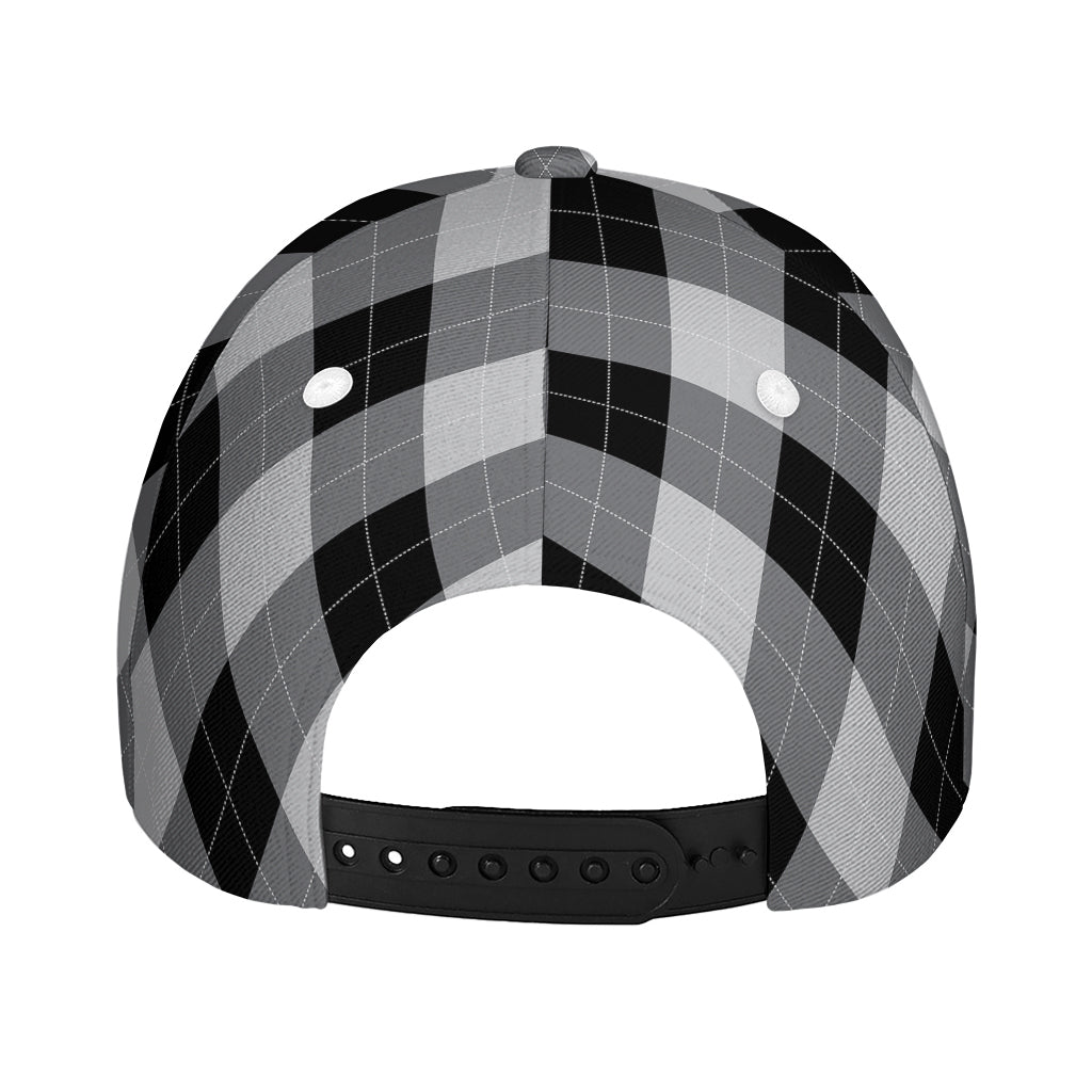 Grey And Black Argyle Pattern Print Baseball Cap