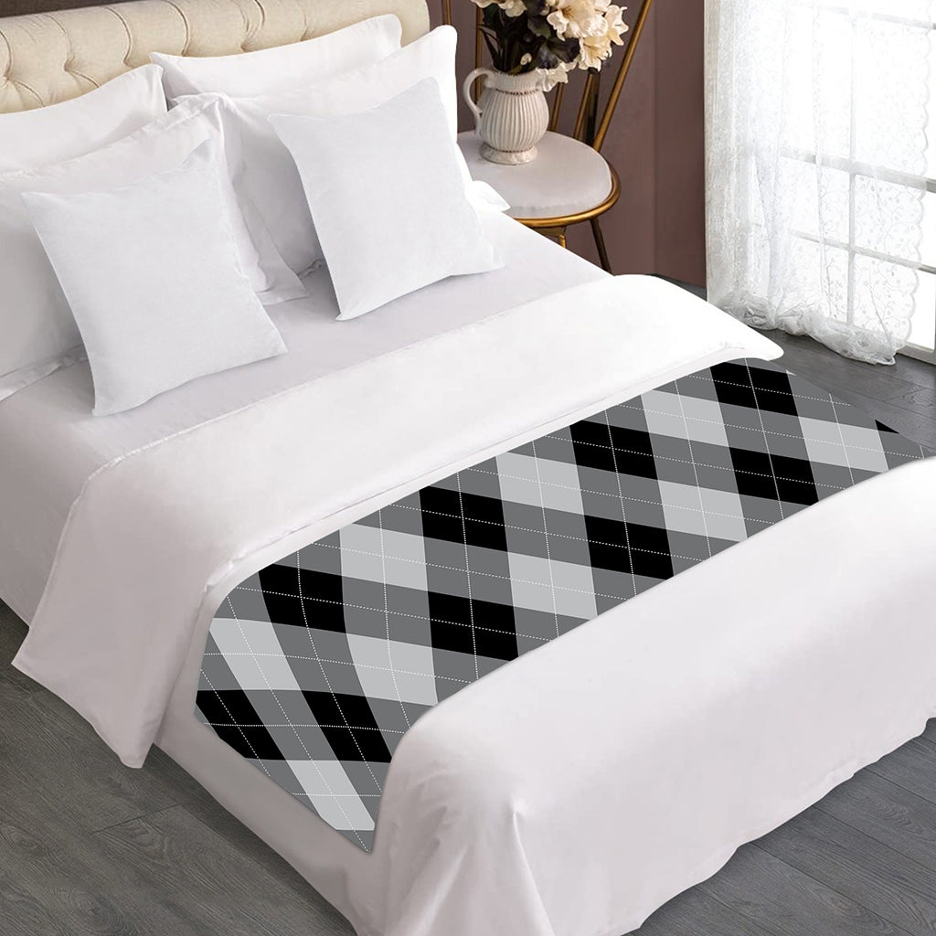Grey And Black Argyle Pattern Print Bed Runner