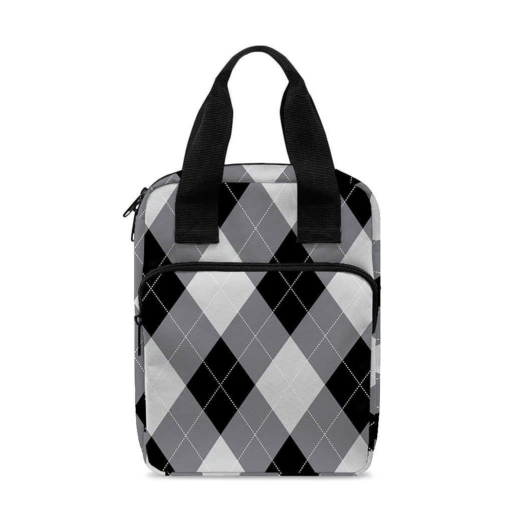 Grey And Black Argyle Pattern Print Bible Tote Bag