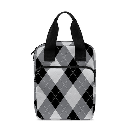 Grey And Black Argyle Pattern Print Bible Tote Bag