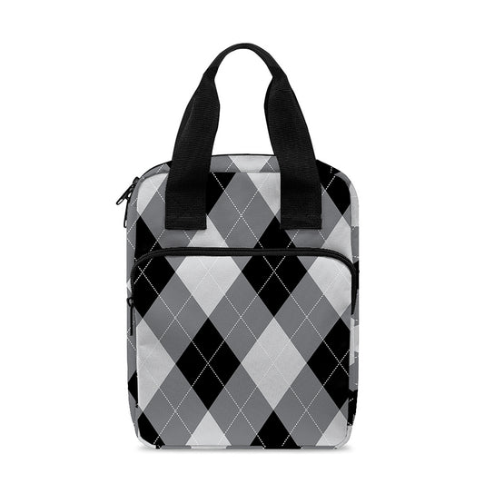 Grey And Black Argyle Pattern Print Bible Tote Bag