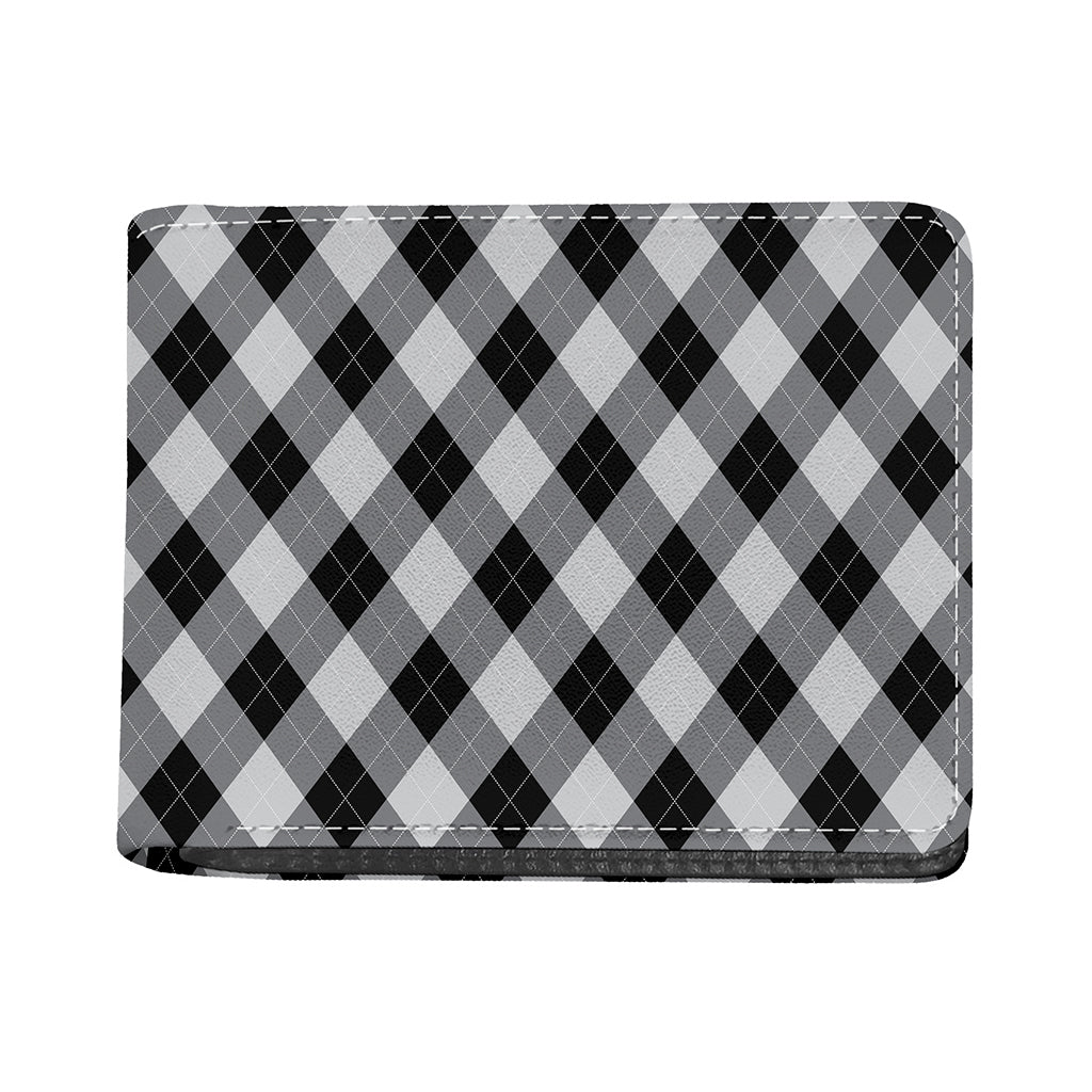 Grey And Black Argyle Pattern Print Bifold Wallet