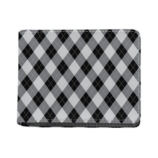 Grey And Black Argyle Pattern Print Bifold Wallet