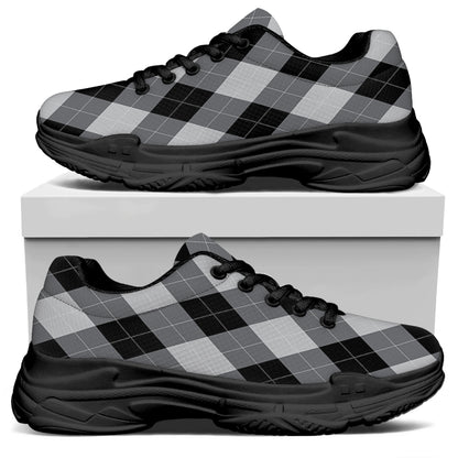 Grey And Black Argyle Pattern Print Black Chunky Shoes