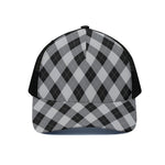 Grey And Black Argyle Pattern Print Black Mesh Trucker Cap