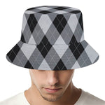 Grey And Black Argyle Pattern Print Bucket Hat