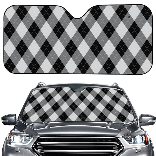Grey And Black Argyle Pattern Print Car Windshield Sun Shade