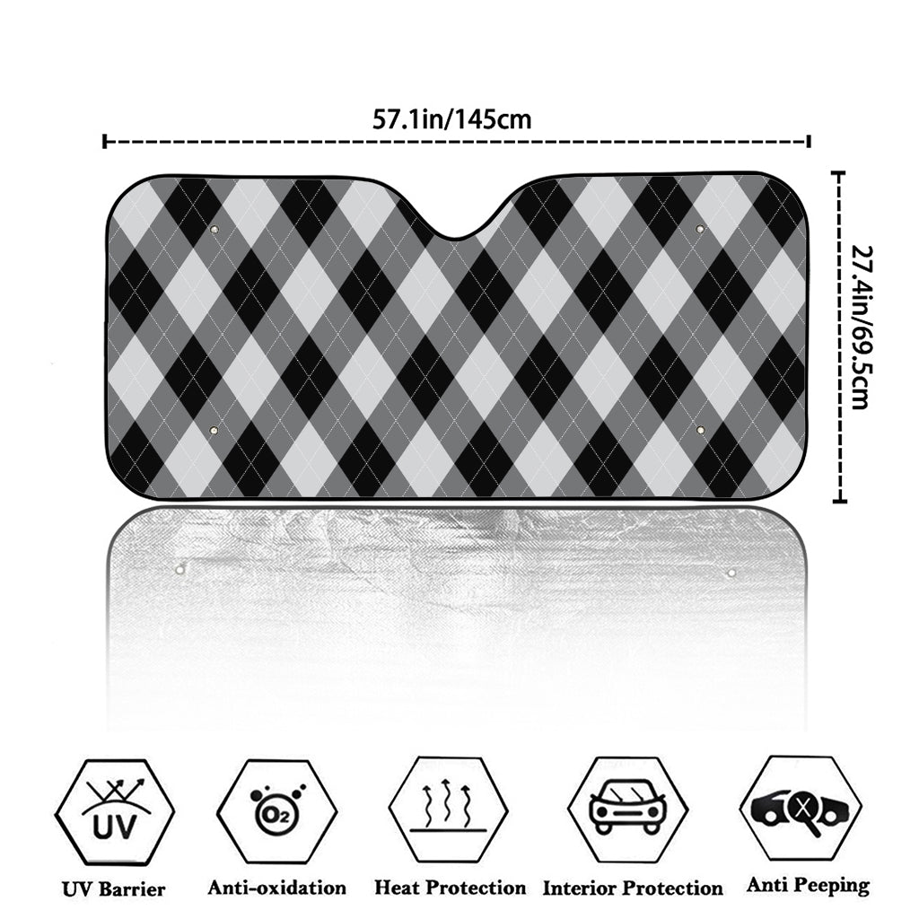 Grey And Black Argyle Pattern Print Car Windshield Sun Shade