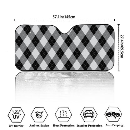 Grey And Black Argyle Pattern Print Car Windshield Sun Shade
