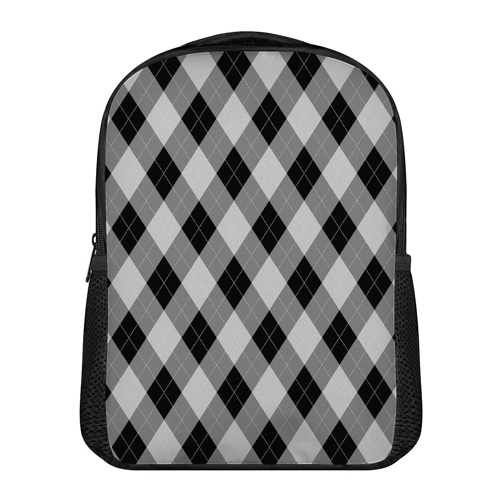 Grey And Black Argyle Pattern Print Casual Backpack
