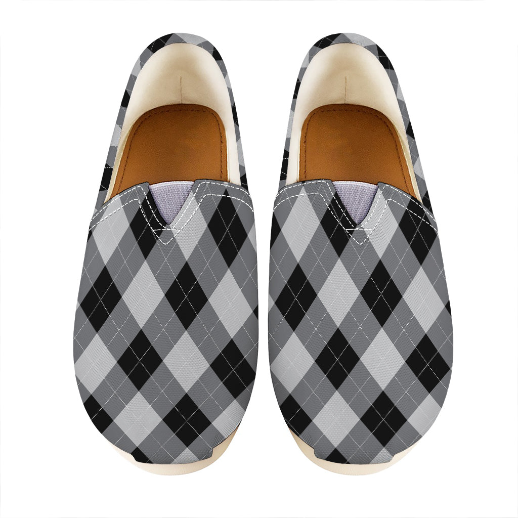 Grey And Black Argyle Pattern Print Casual Shoes
