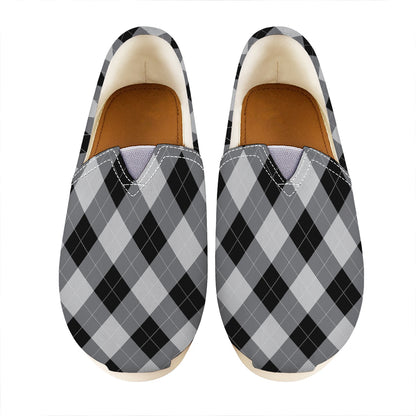 Grey And Black Argyle Pattern Print Casual Shoes