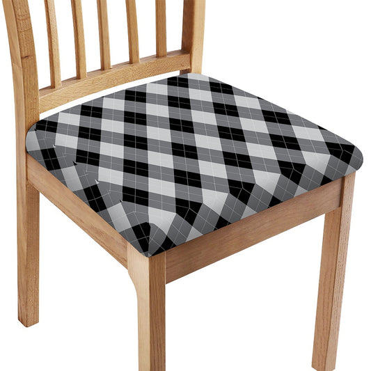 Grey And Black Argyle Pattern Print Chair Cushion Cover