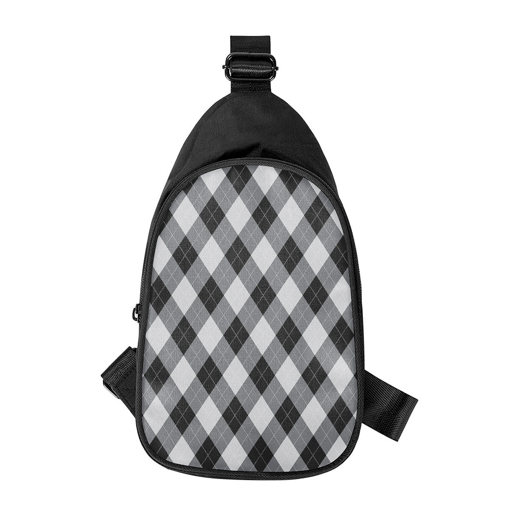 Grey And Black Argyle Pattern Print Chest Bag