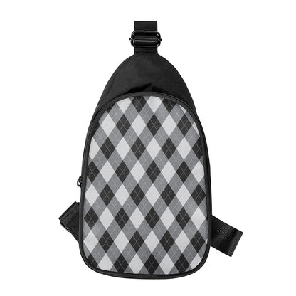 Grey And Black Argyle Pattern Print Chest Bag