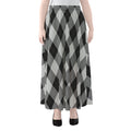 Grey And Black Argyle Pattern Print Chiffon Maxi Skirt