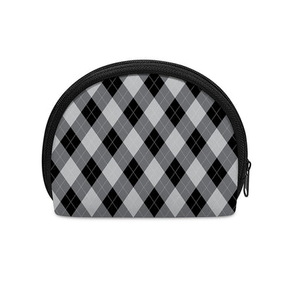 Grey And Black Argyle Pattern Print Coin Purse