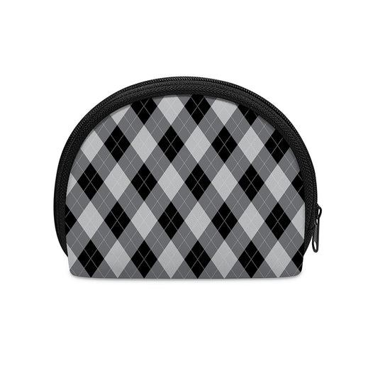 Grey And Black Argyle Pattern Print Coin Purse