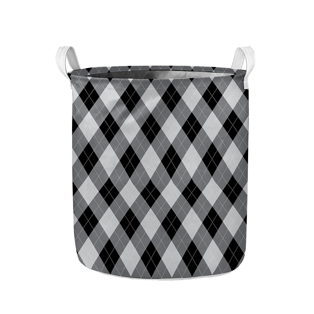 Grey And Black Argyle Pattern Print Collapsible Laundry Basket