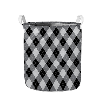 Grey And Black Argyle Pattern Print Collapsible Laundry Basket