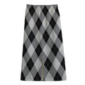 Grey And Black Argyle Pattern Print Cotton Front Slit Maxi Skirt