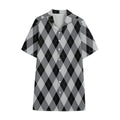 Grey And Black Argyle Pattern Print Cotton Hawaiian Shirt