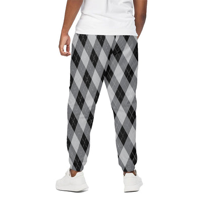 Grey And Black Argyle Pattern Print Cotton Pants