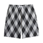 Grey And Black Argyle Pattern Print Cotton Shorts