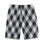 Grey And Black Argyle Pattern Print Cotton Shorts