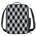 Grey And Black Argyle Pattern Print Crossbody Lunch Bag