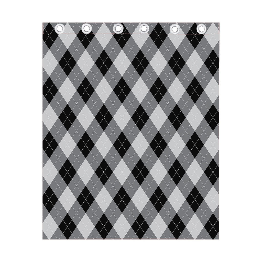 Grey And Black Argyle Pattern Print Curtain