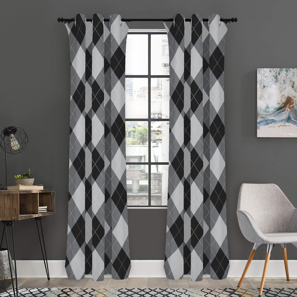 Grey And Black Argyle Pattern Print Curtain
