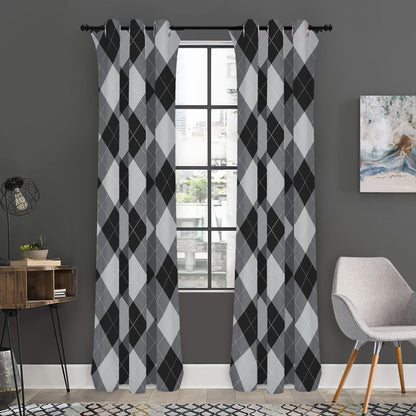 Grey And Black Argyle Pattern Print Curtain