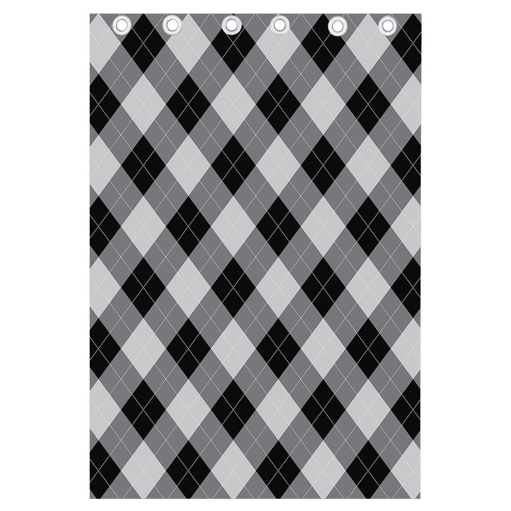Grey And Black Argyle Pattern Print Curtain