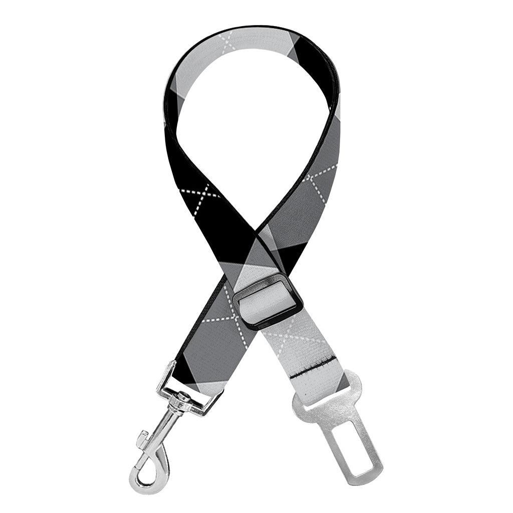 Grey And Black Argyle Pattern Print Dog Seat Belt