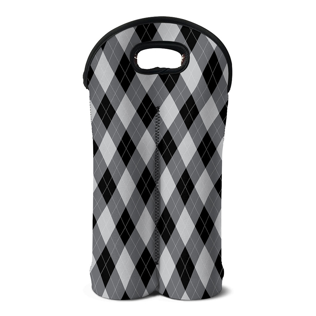 Grey And Black Argyle Pattern Print Double Neoprene Wine Tote