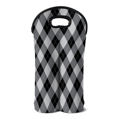 Grey And Black Argyle Pattern Print Double Neoprene Wine Tote