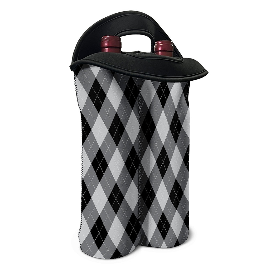 Grey And Black Argyle Pattern Print Double Neoprene Wine Tote