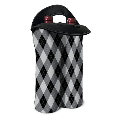 Grey And Black Argyle Pattern Print Double Neoprene Wine Tote