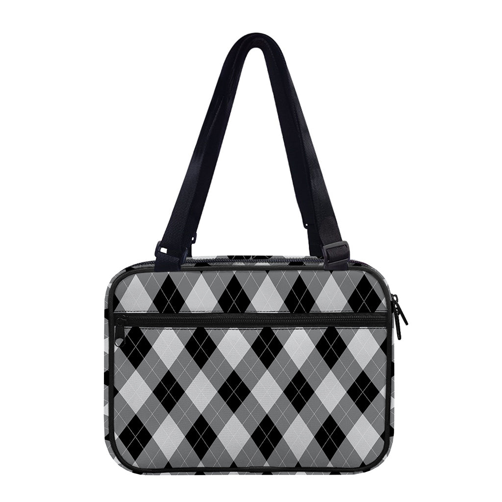 Grey And Black Argyle Pattern Print Double Strap Bible Bag