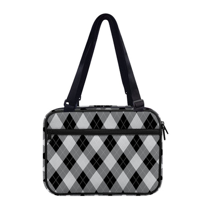 Grey And Black Argyle Pattern Print Double Strap Bible Bag