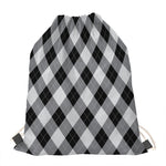 Grey And Black Argyle Pattern Print Drawstring Bag