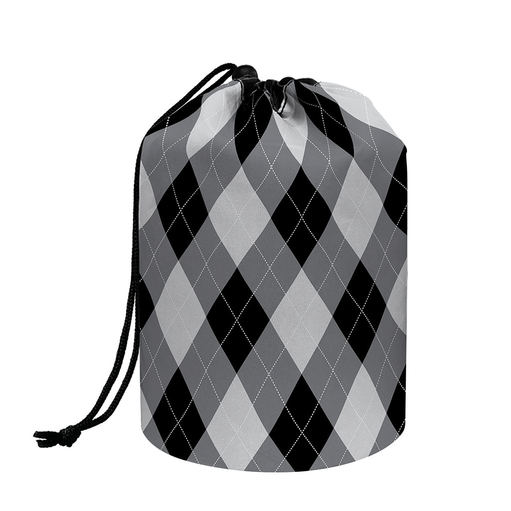 Grey And Black Argyle Pattern Print Drawstring Makeup Bag