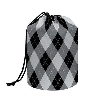 Grey And Black Argyle Pattern Print Drawstring Makeup Bag