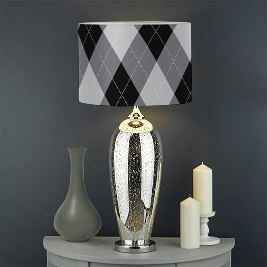 Grey And Black Argyle Pattern Print Drum Lamp Shade
